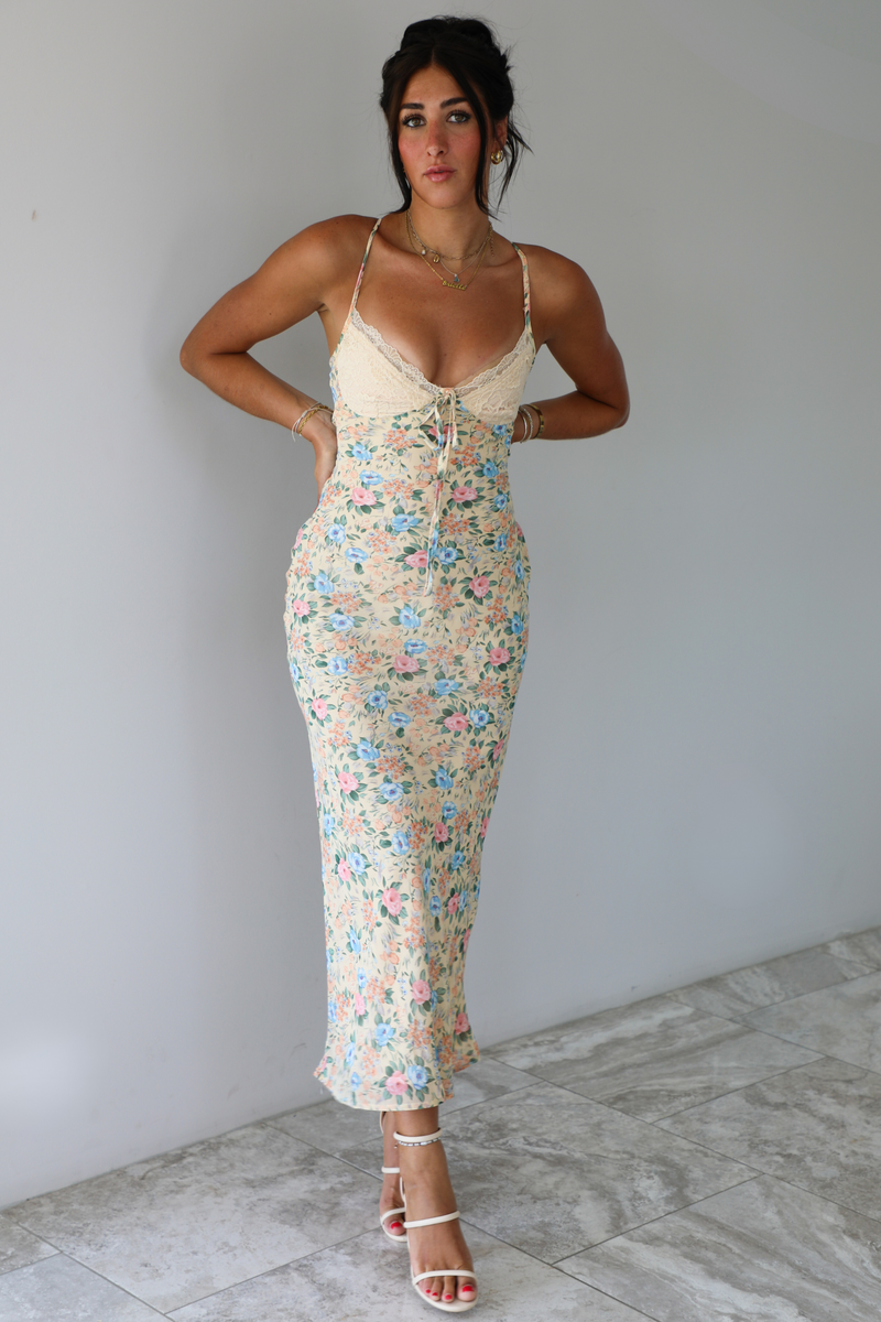 RESTOCK: See You Later Maxi Dress: Cream/Multi