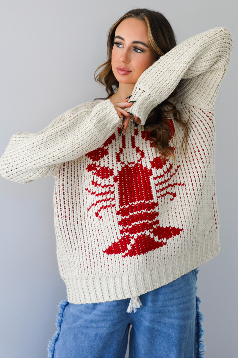 Forever Winter Sweater: Sand/Red