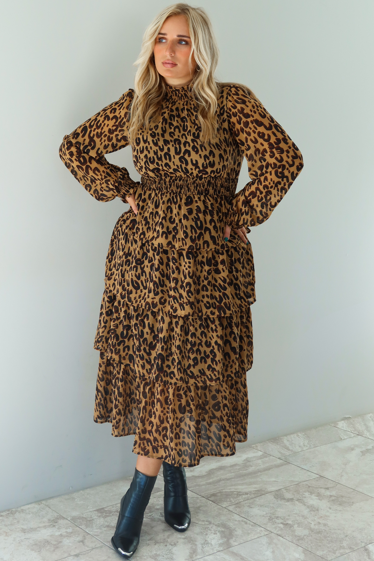 Stay Here Midi Dress: Leopard