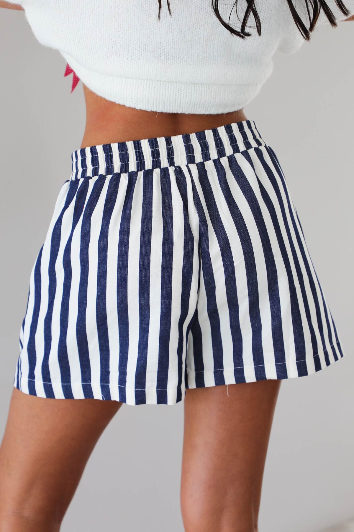 Don't Hesitate Stripe Denim Shorts: Blue/Ivory