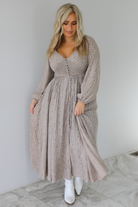 Breaking Free Maxi Dress: Taupe/Multi