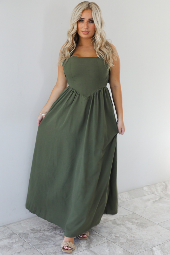 Explore Madrid Maxi Dress: Army Green