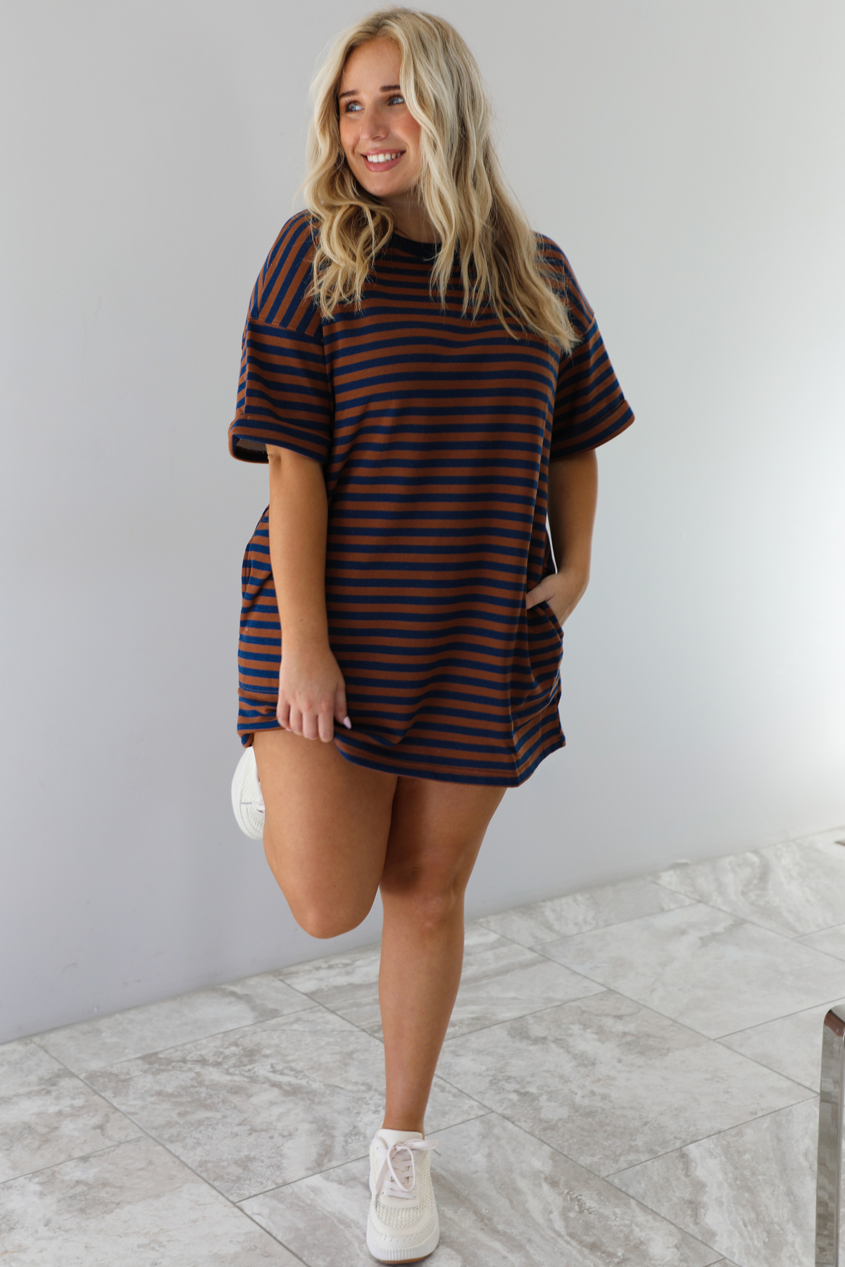 Easy Does It Tunic: Brick/Navy