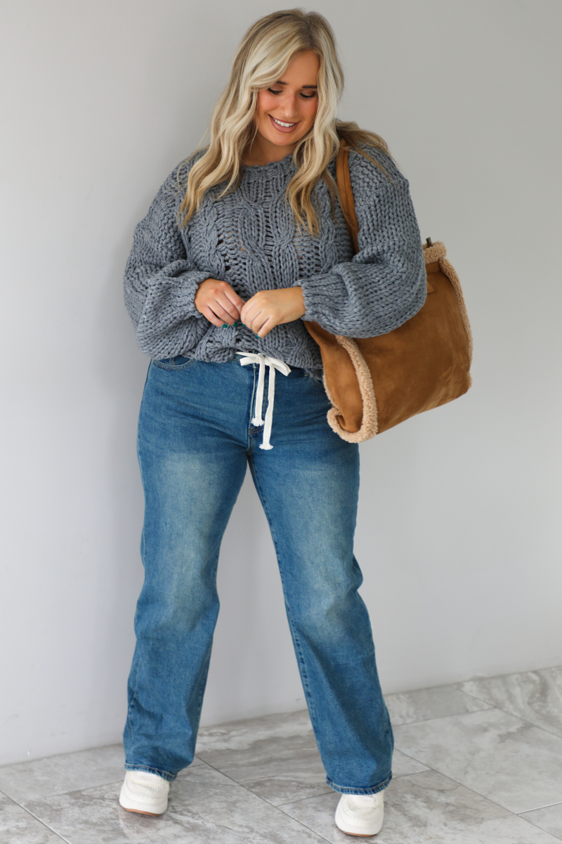 Harvest Cutie Chunky Knit Sweater: Grey