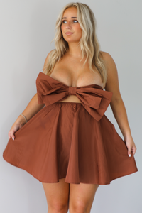 Good As You Bow Mini Dress: Brown