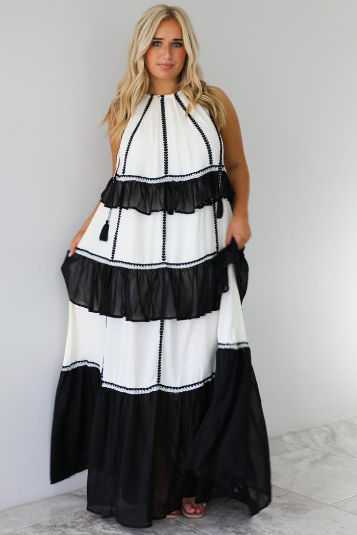 Give It All Maxi Dress: Off White/Black