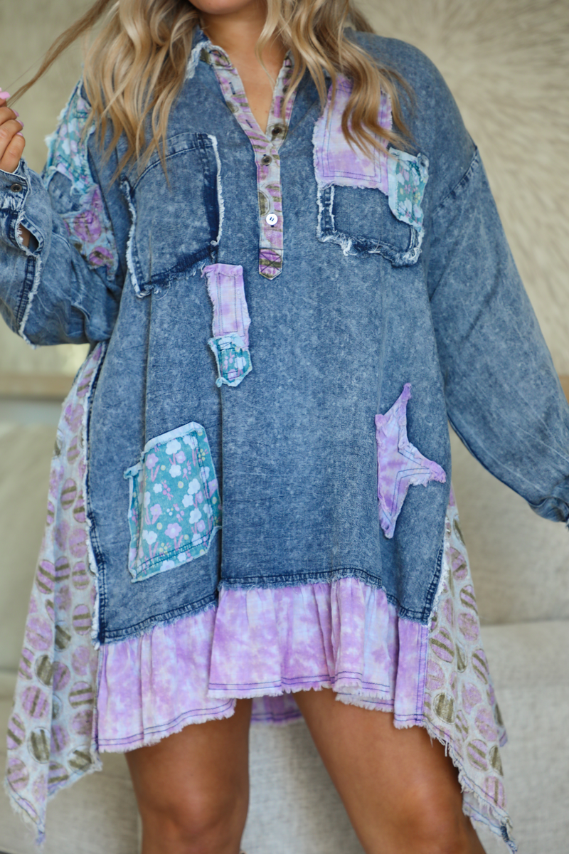 Patchwork Dress: Denim/Multi