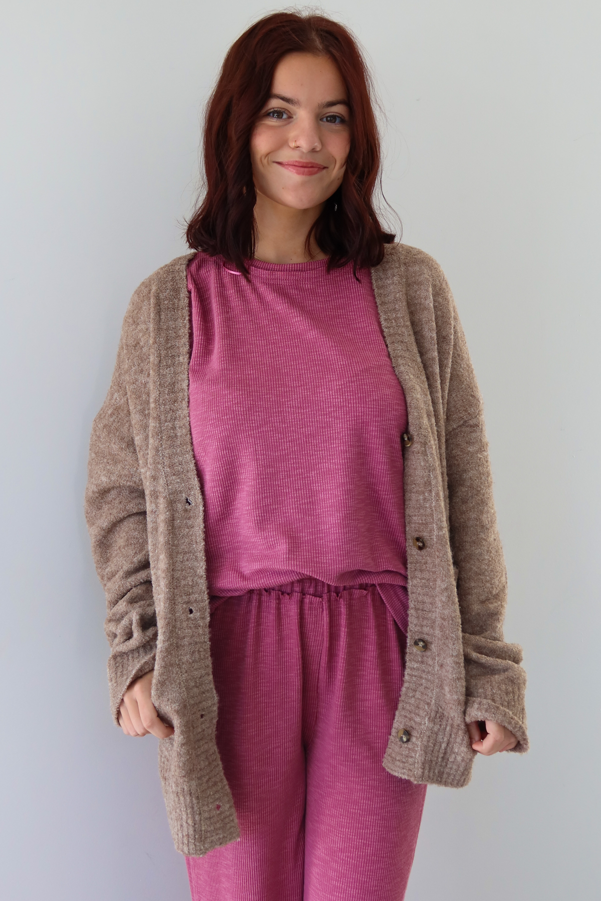 Ready To Chill Cardigan: Taupe