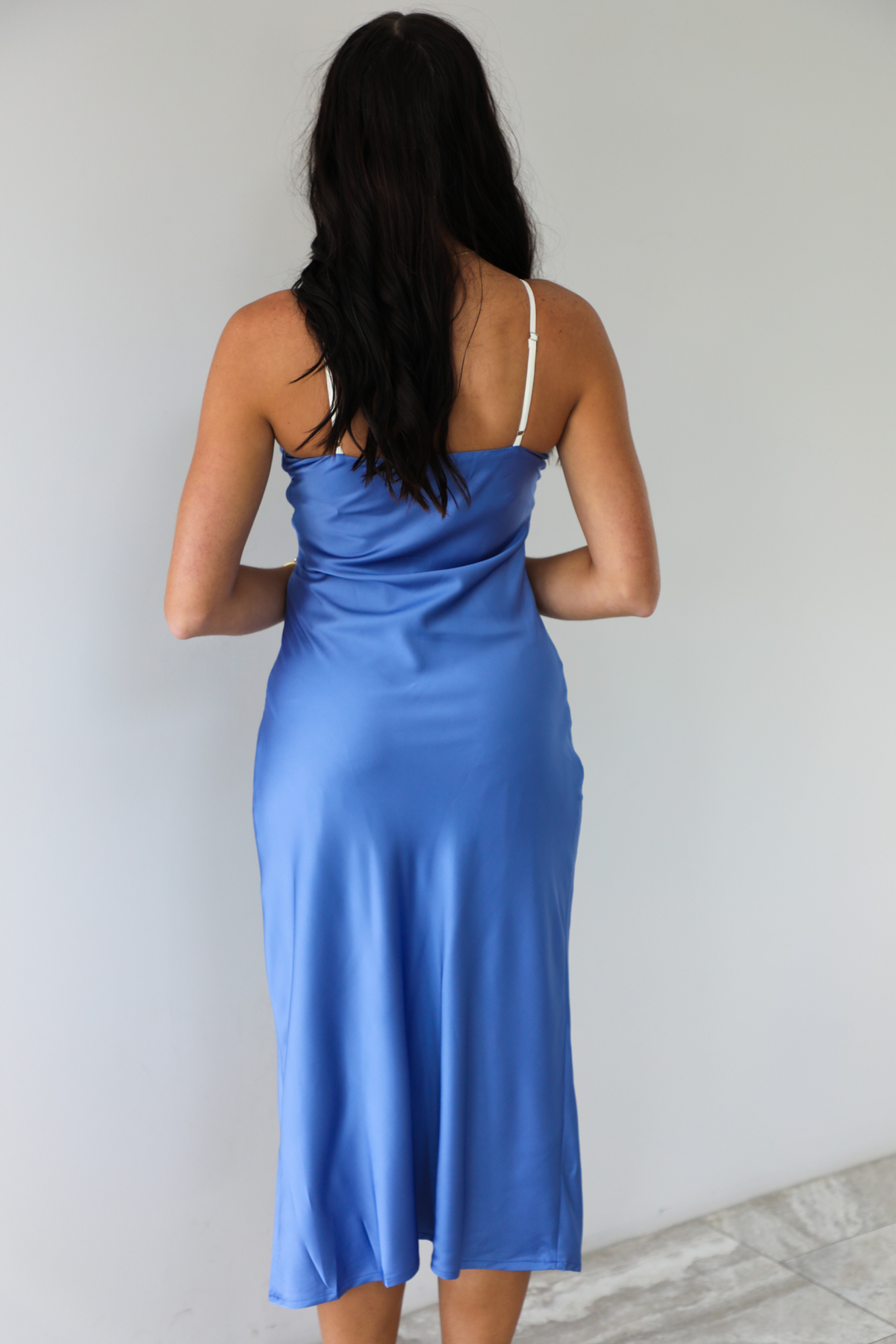 RESTOCK: More To Say Satin Midi Dress: Blue/White