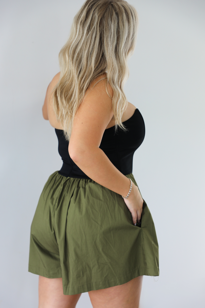 RESTOCK: Going Places Romper: Green/Black