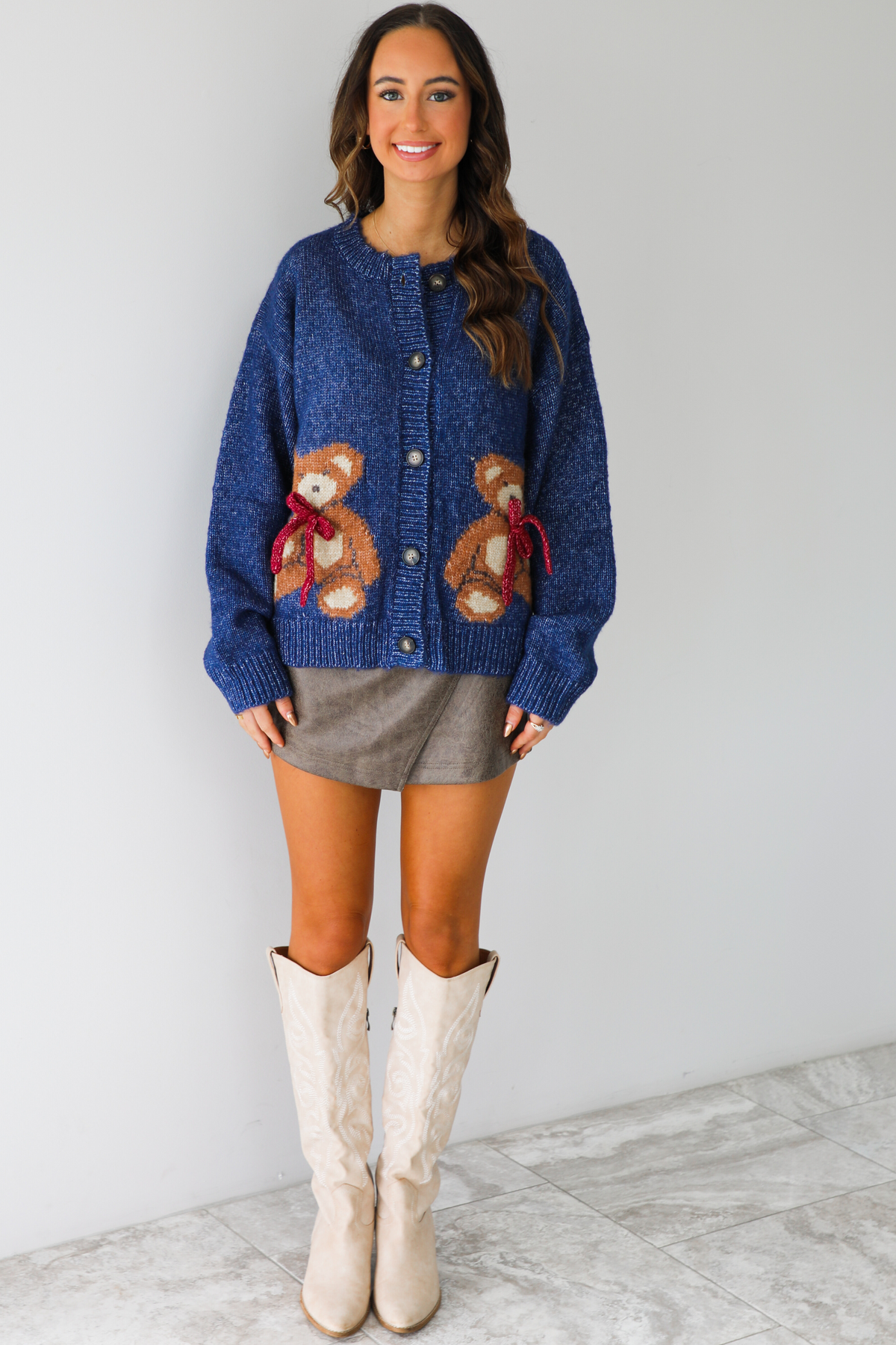 PRE-ORDER: The Teddy Cardigan: Navy/Multi