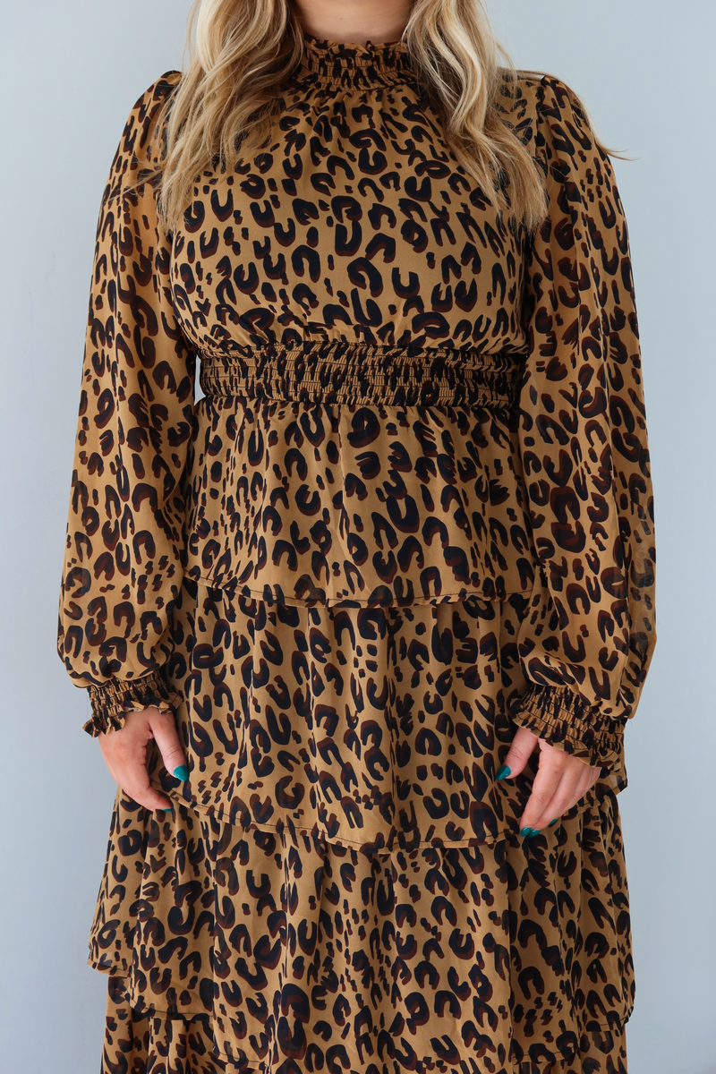 Stay Here Midi Dress: Leopard