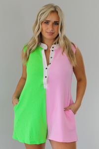 Easy Afternoon Romper: Pink/Green