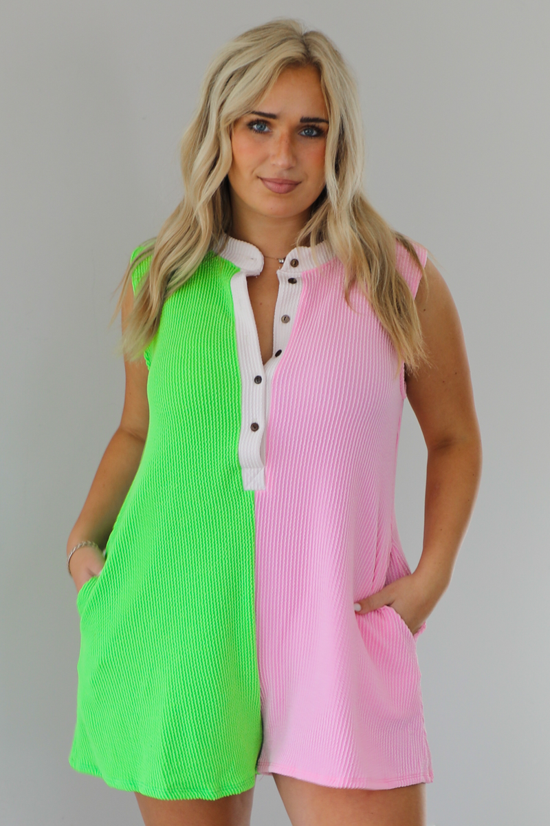 Easy Afternoon Romper: Pink/Green