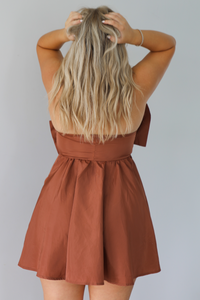 Good As You Bow Mini Dress: Brown