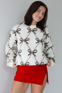 Pair With A Smile Ribbon Sweater: Ivory/Brown