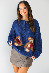 PRE-ORDER: The Teddy Cardigan: Navy/Multi