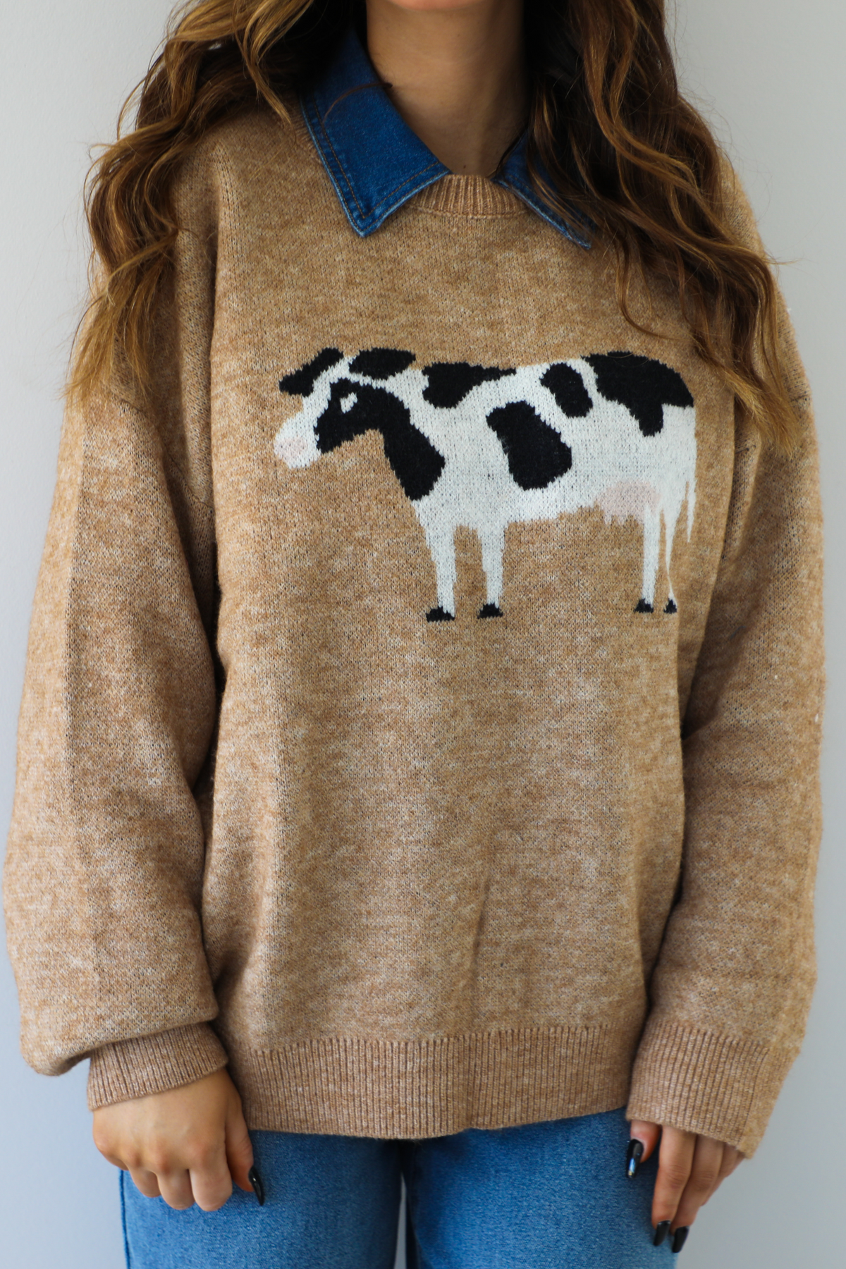 "Look Cows" Sweater: Mocha/Multi