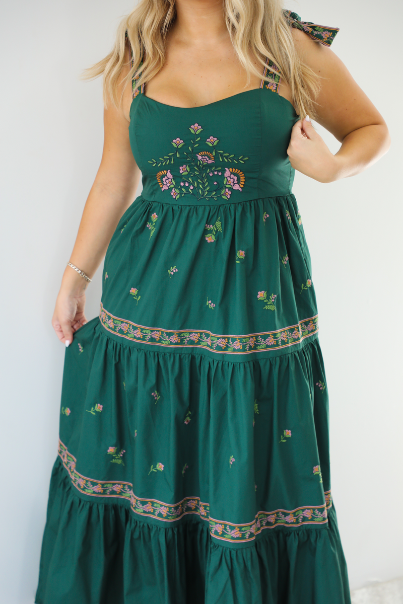 Make An Impression Maxi Dress: Hunter Green/Multi