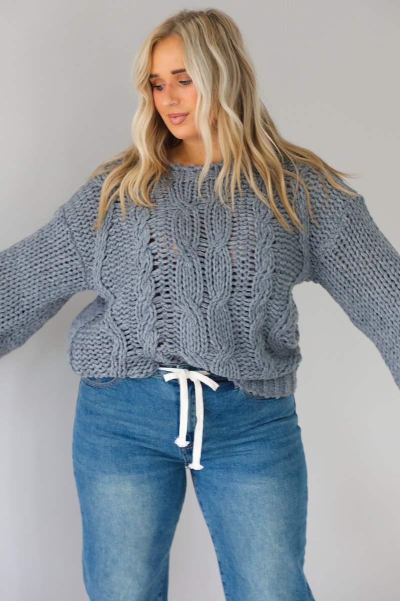 Harvest Cutie Chunky Knit Sweater: Grey