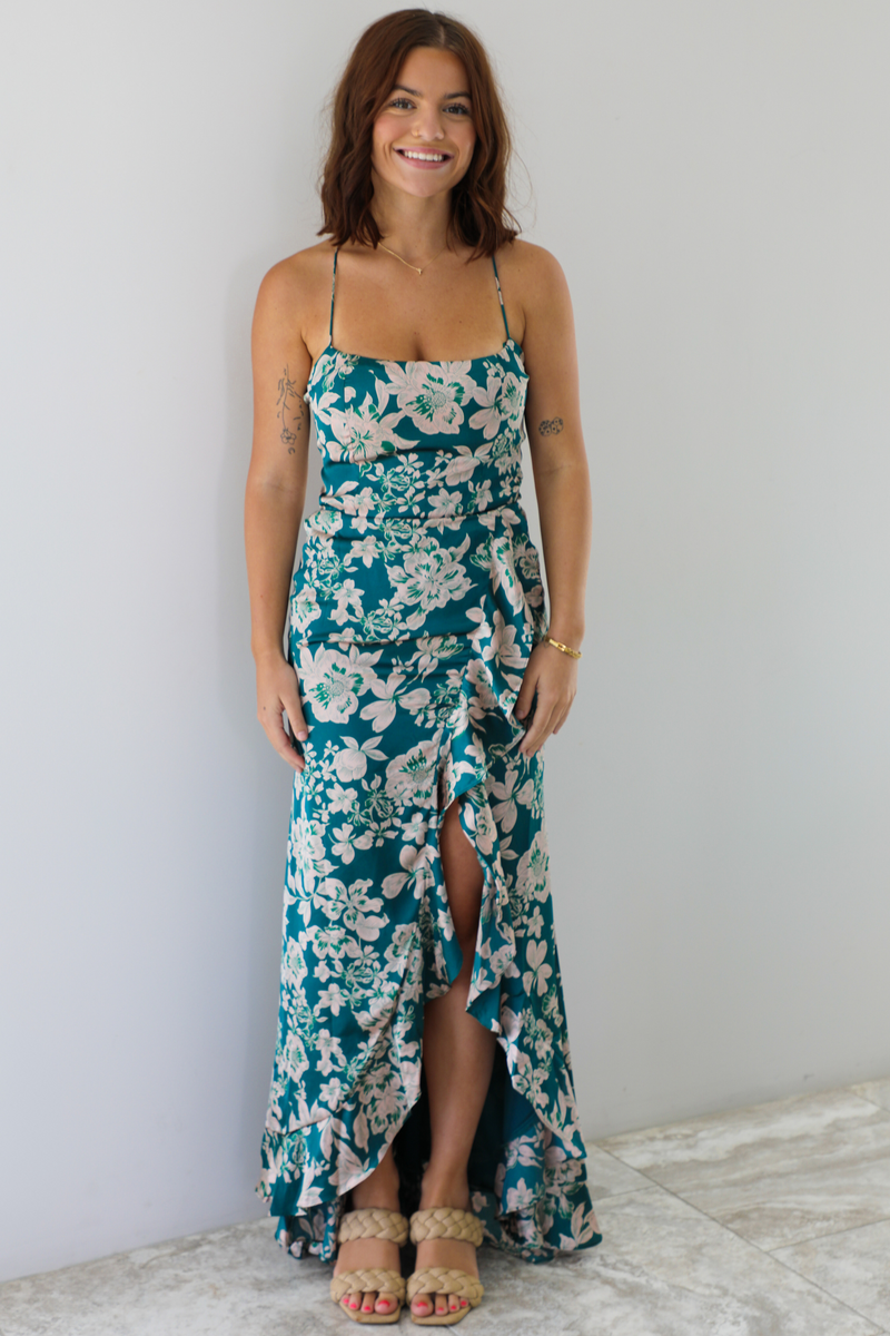 Take A Moment Maxi Dress: Teal/Multi