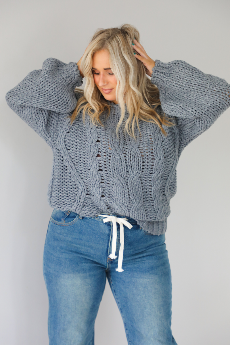 Harvest Cutie Chunky Knit Sweater: Grey