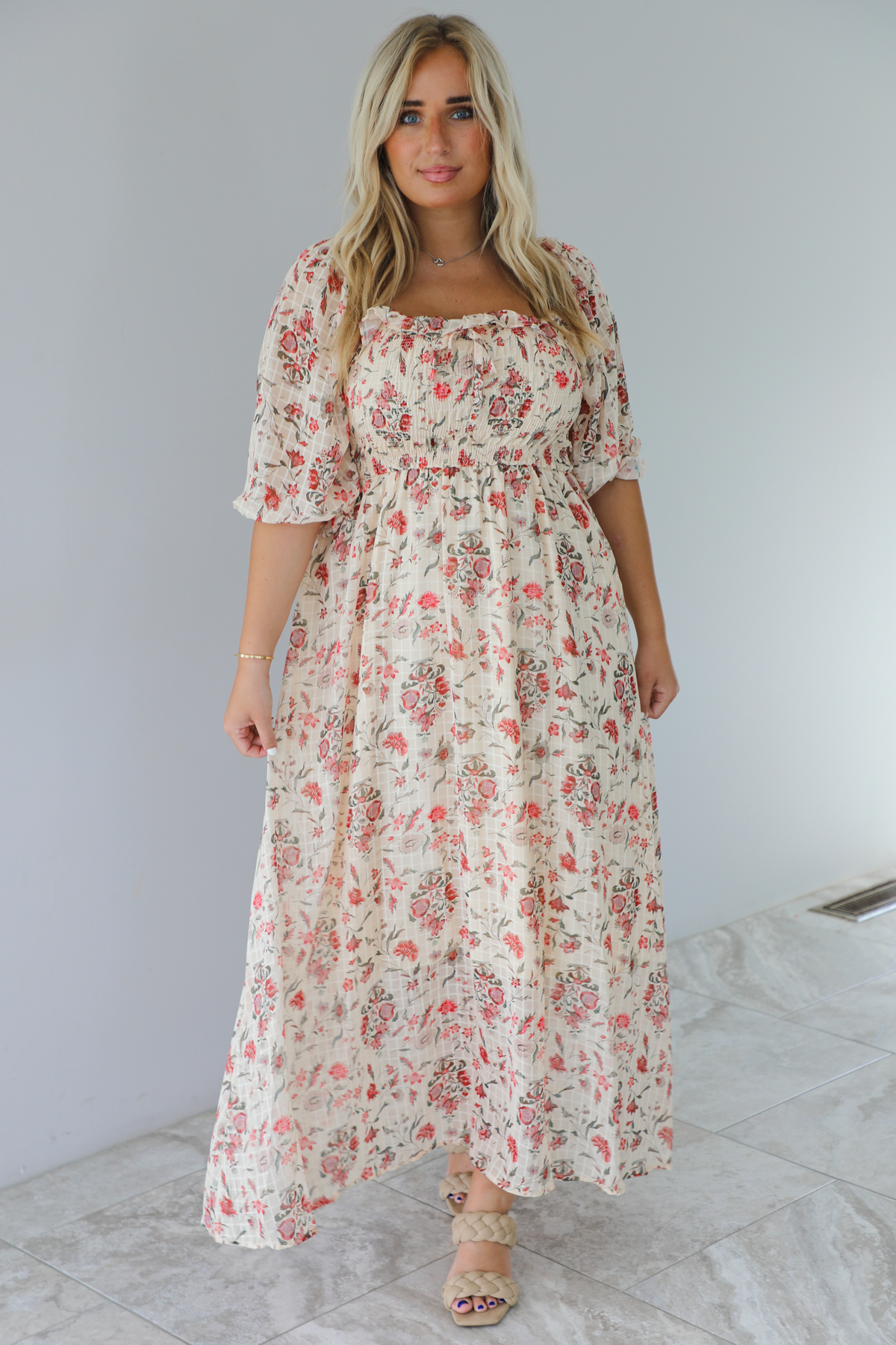 Summer Skies Floral Maxi Dress: Cream/Multi