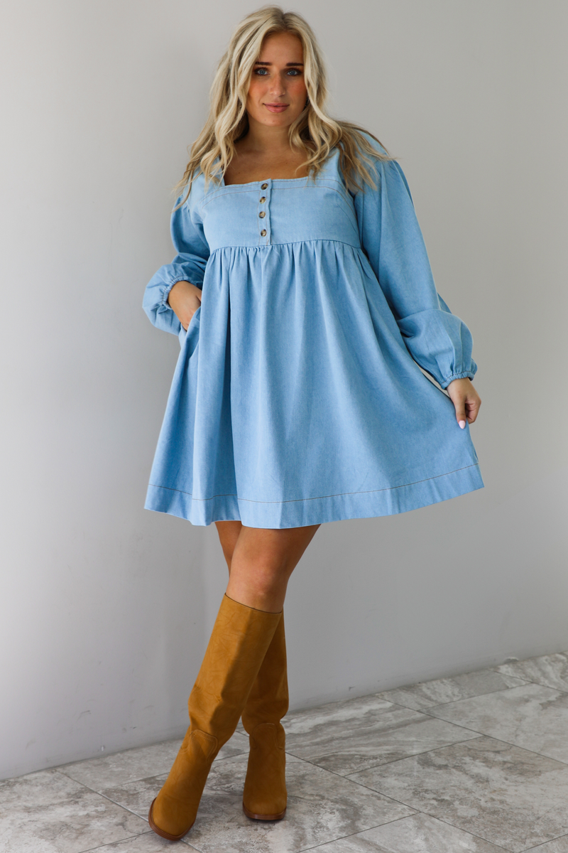 Pumpkin Patch Dress: Light-Wash Denim