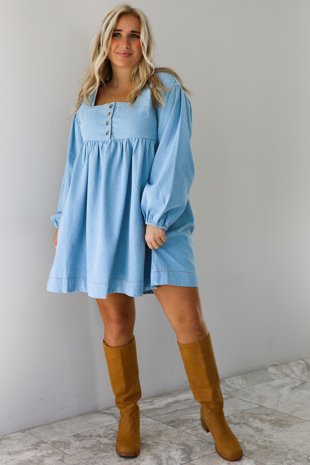 Pumpkin Patch Dress: Light-Wash Denim