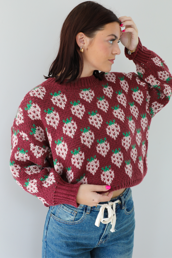 Strawberry Sweetie Sweater: Wine/Multi