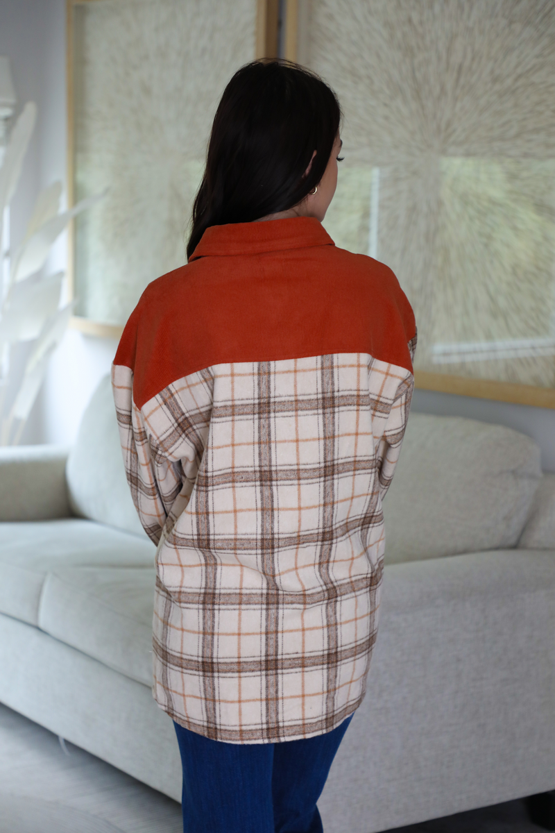 Stay Cozy Shacket: Rust/Multi Plaid