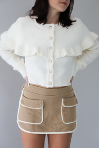 Cafe Cutie Ruffle Cape Sweater: Cream