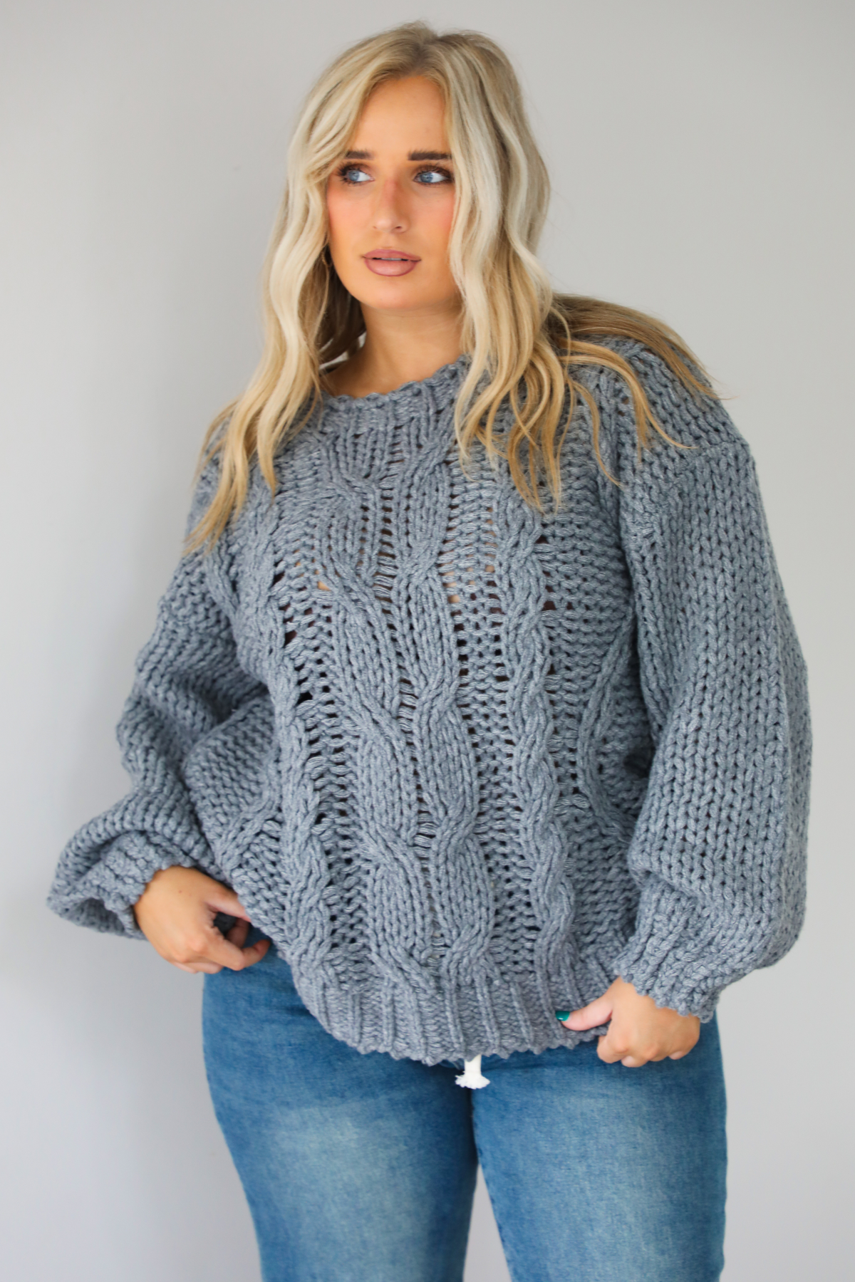 Harvest Cutie Chunky Knit Sweater: Grey