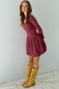 Check Yourself Bubble Dress: Burgundy