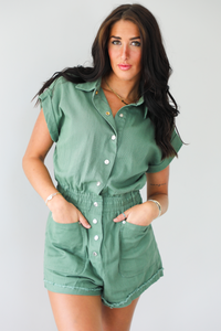 RESTOCK: Still Going Down Romper: Green