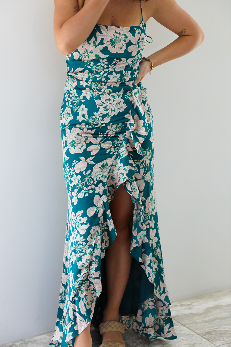 Take A Moment Maxi Dress: Teal/Multi