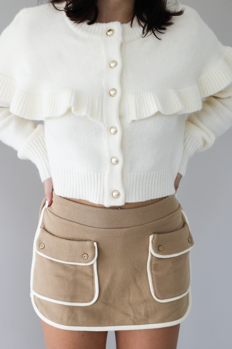 Cafe Cutie Ruffle Cape Sweater: Cream