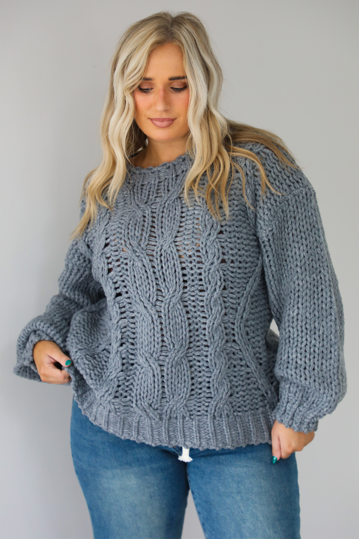 Harvest Cutie Chunky Knit Sweater: Grey