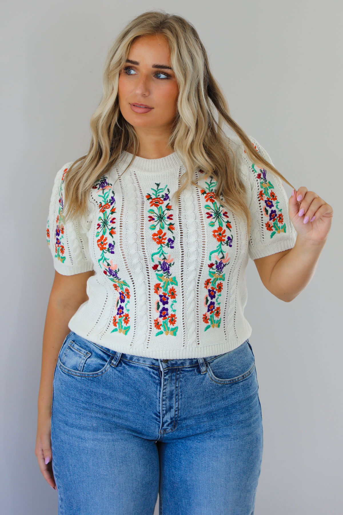 Color Burst Embroidered Sweater: Ivory/Multi