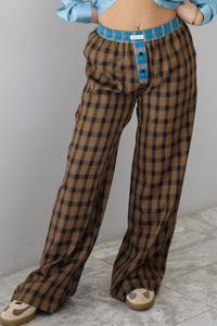 Give Me Space Pants: Brown/Plaid