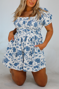 Spring Vibes Romper: White/Blue