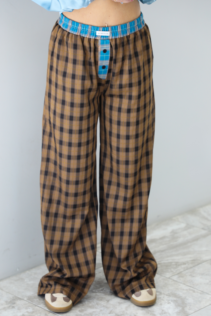 Give Me Space Pants: Brown/Plaid