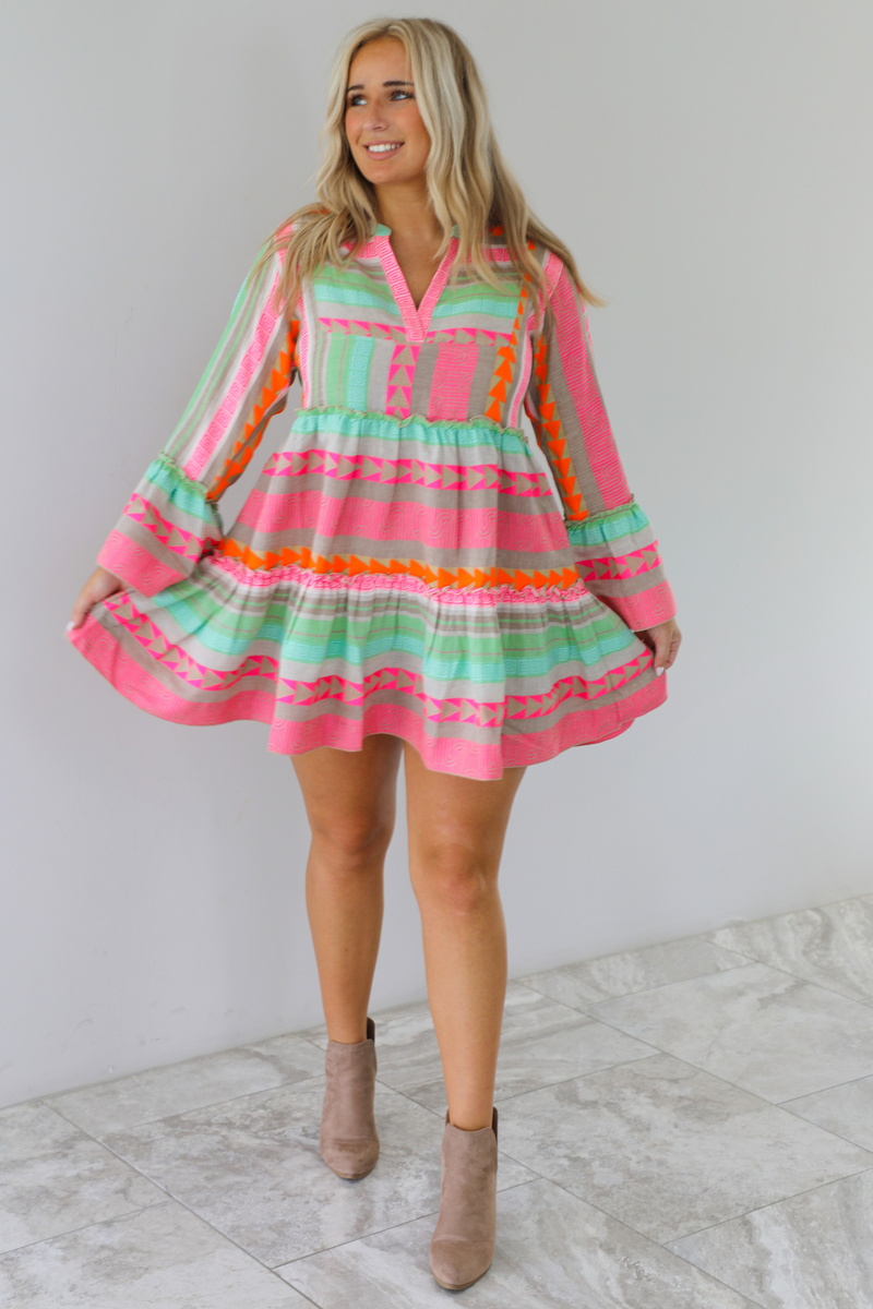 Be The One Aztec Dress: Pink/Multi