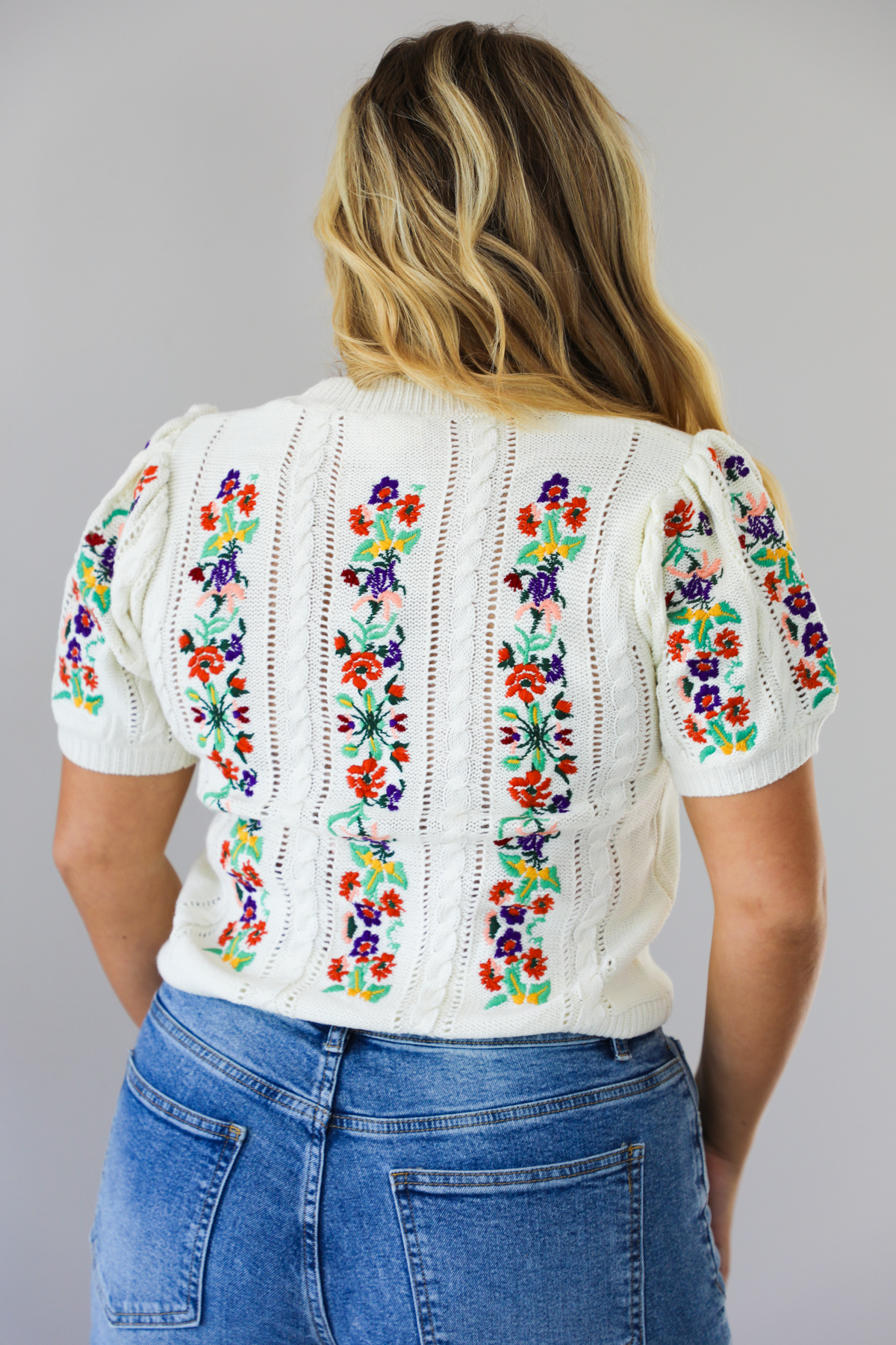 Color Burst Embroidered Sweater: Ivory/Multi