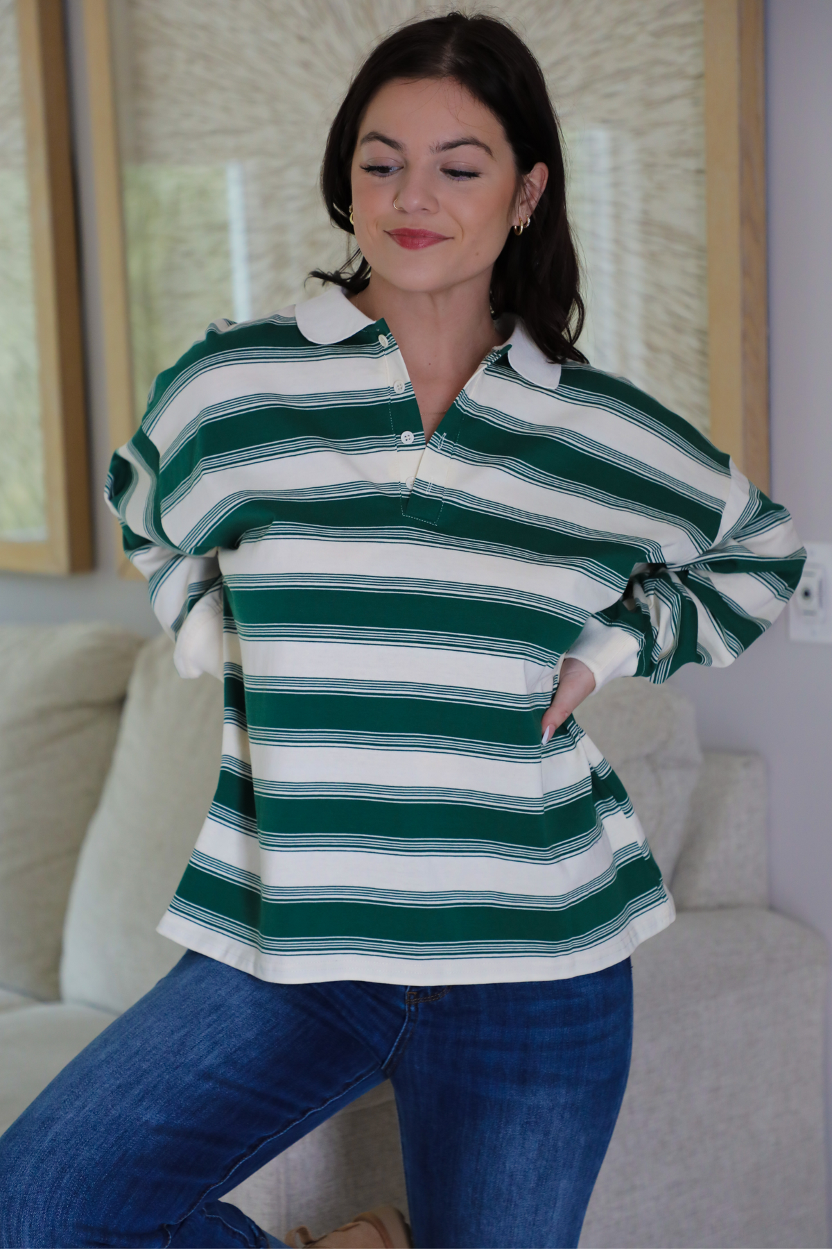 Chill Day Top: Green/Ivory Stripes