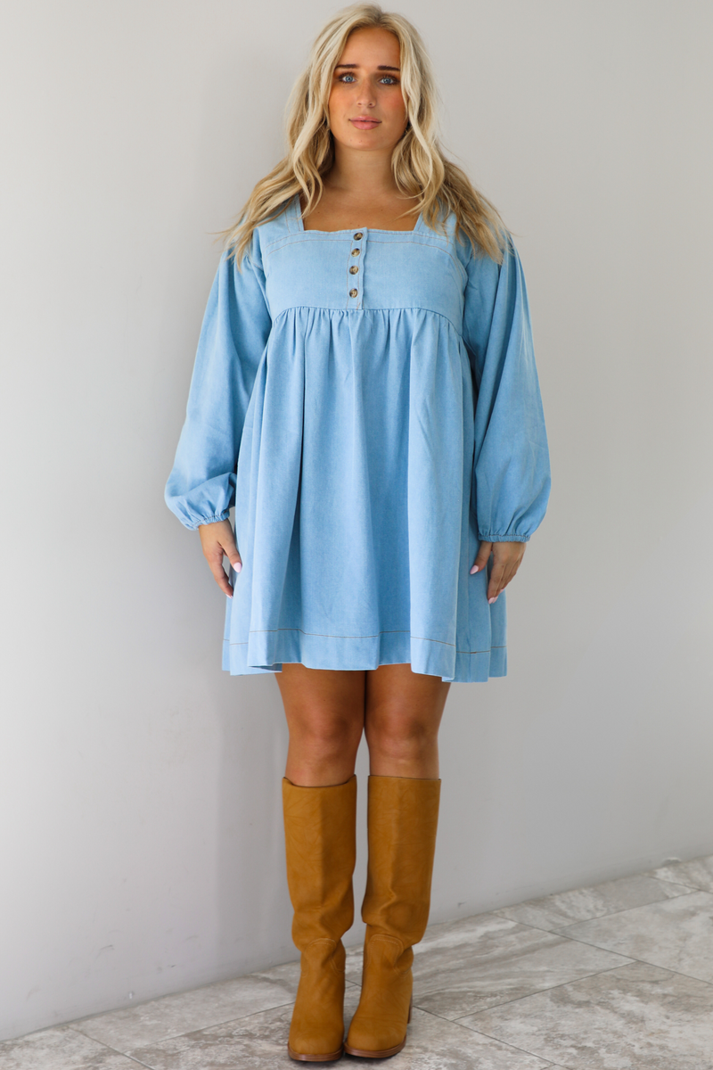 Pumpkin Patch Dress: Light-Wash Denim