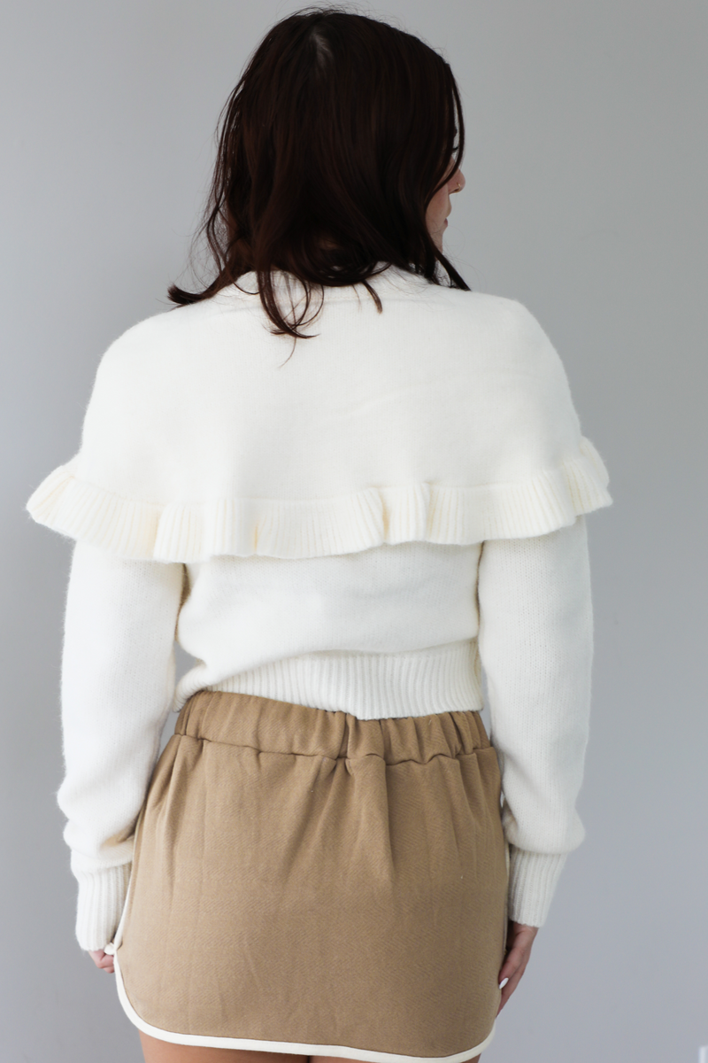 Cafe Cutie Ruffle Cape Sweater: Cream