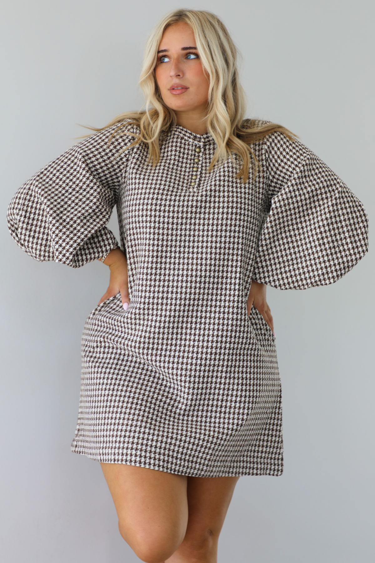 PRE-ORDER: There You Are Tweed Mini Dress: Coffee/Cream