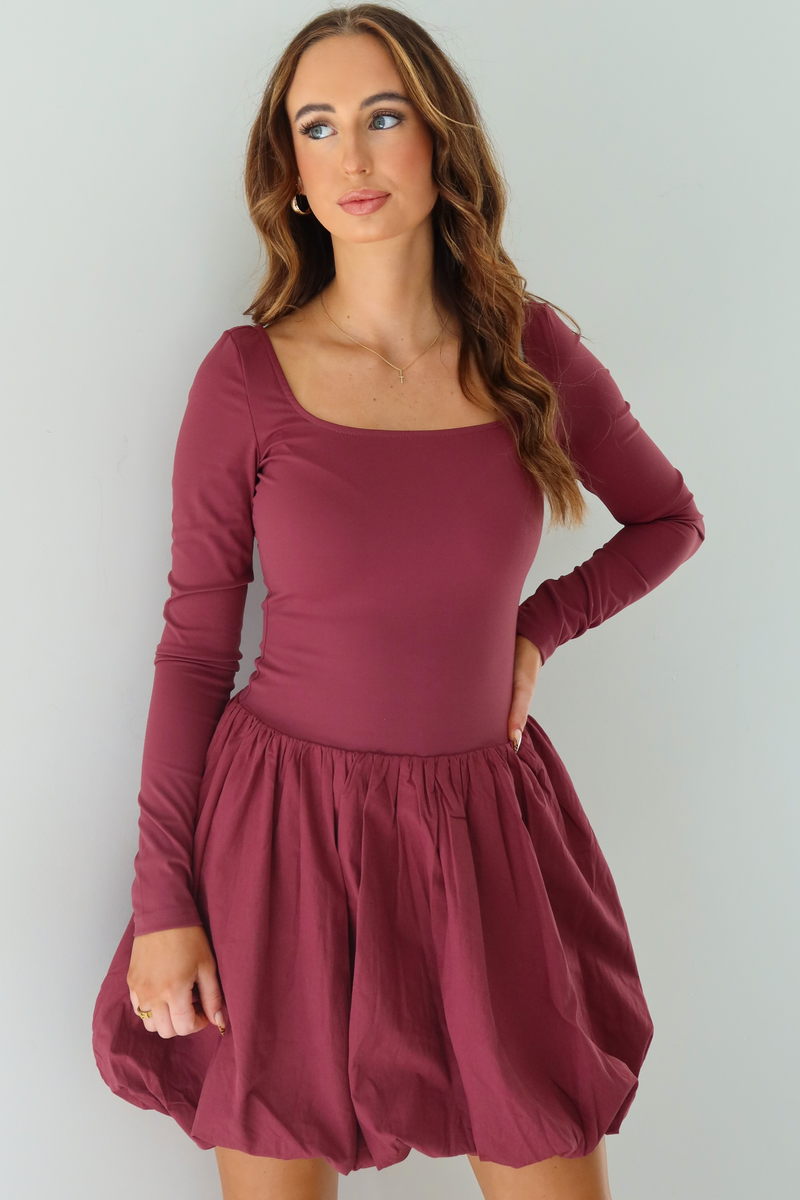 Check Yourself Bubble Dress: Burgundy