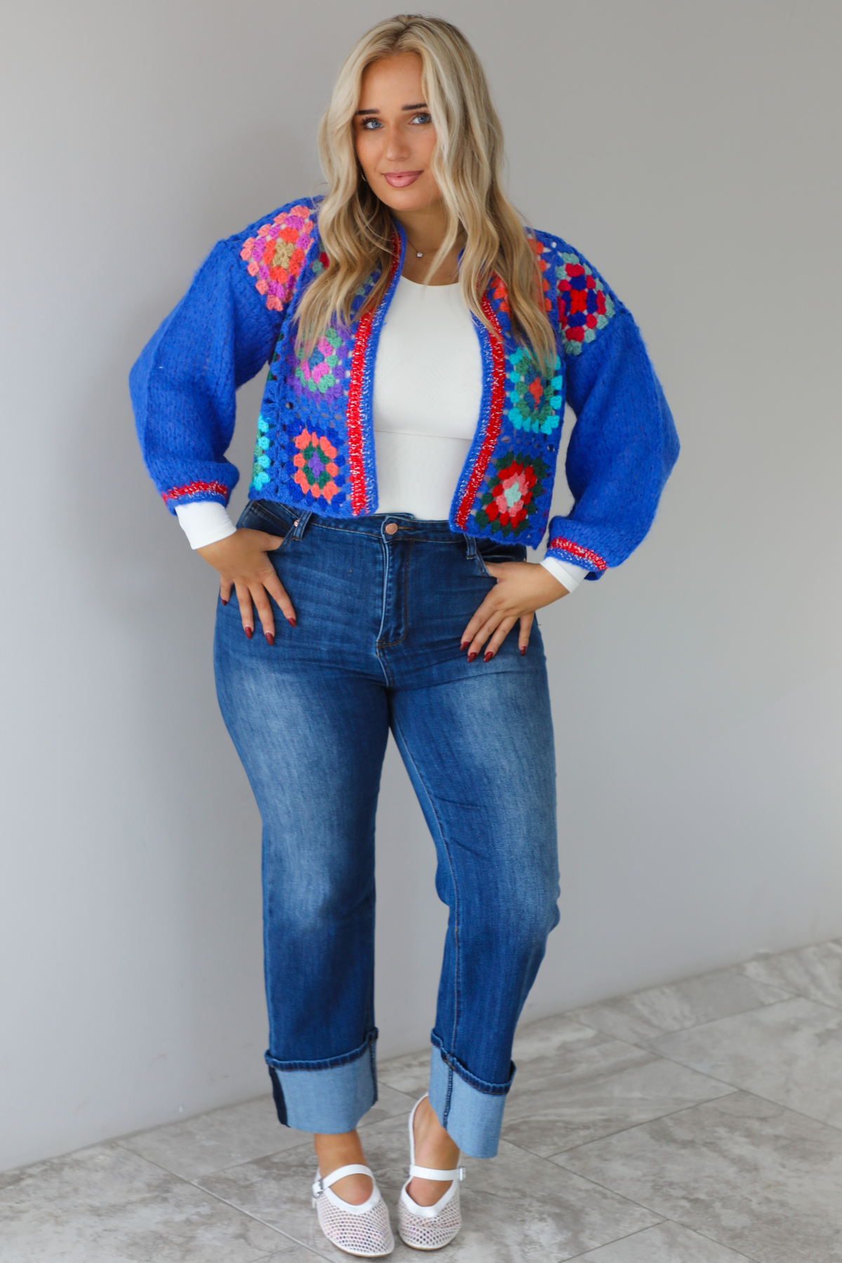 Call Me Crochet Cardigan: Blue/Multi